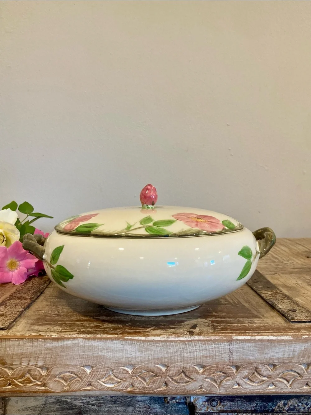 Franciscan Desert Rose Covered Serving Dish USA Backstamp 1960s Earthenware
